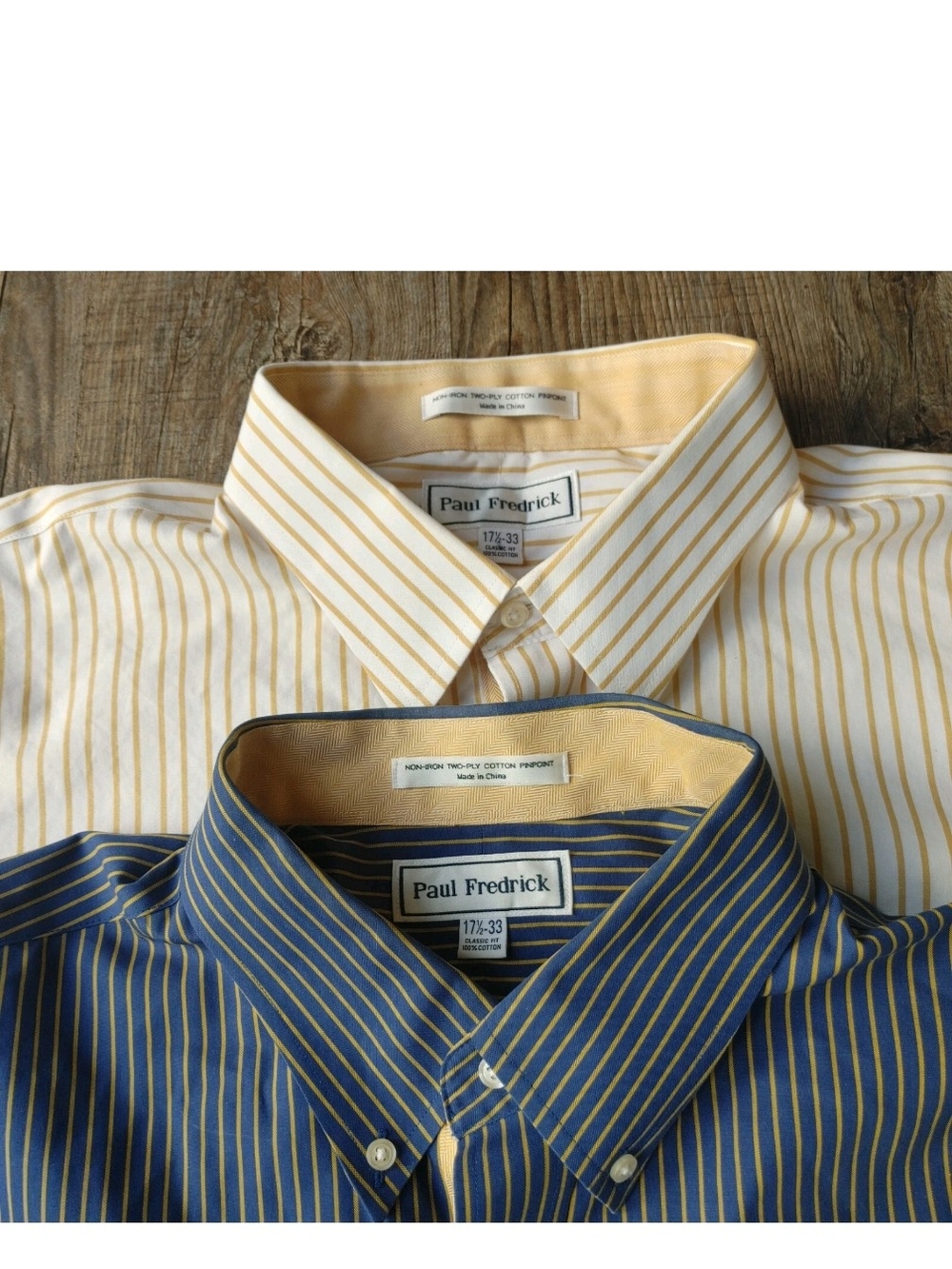 Paul Fredrick Striped Dress Shirts in Yellow and Navy